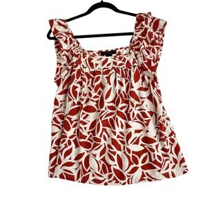 Sanctuary Women's Small  Sleeveless Ruffle‎ Leaf Print Top Red White Polyester